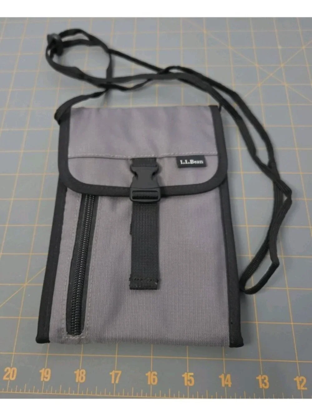 L.L. Bean Travel Neck Wallet w/Zippered Pockets & Buckle Closure Crossbody Grey